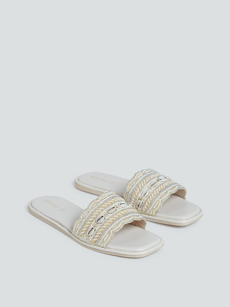 LUNA BLU Ivory Embellished Artisanal Sandals